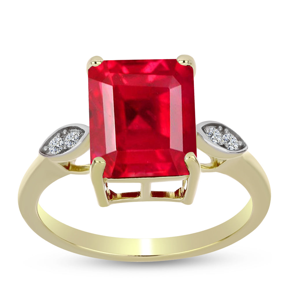 Anillo de Plata Bañada en Oro con Ágata Roja y Topacio Blanco