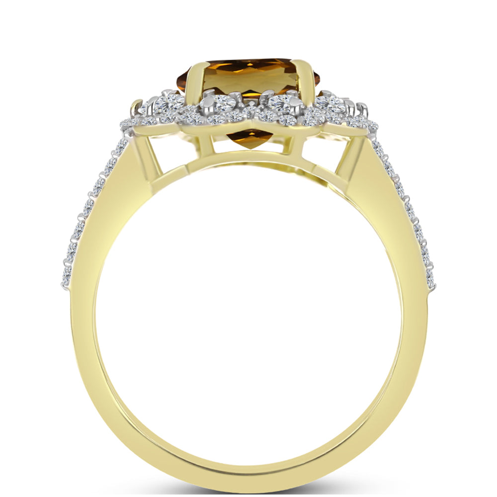 Anillo de Plata Bañada en Oro con Cuarzo Coñac y Topacio Blanco 2 