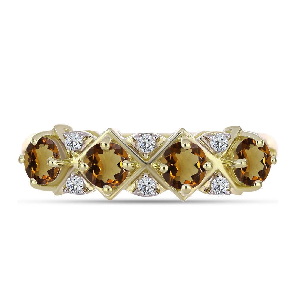 Anillo de Plata Bañada en Oro con Cuarzo Coñac y Topacio Blanco 2 