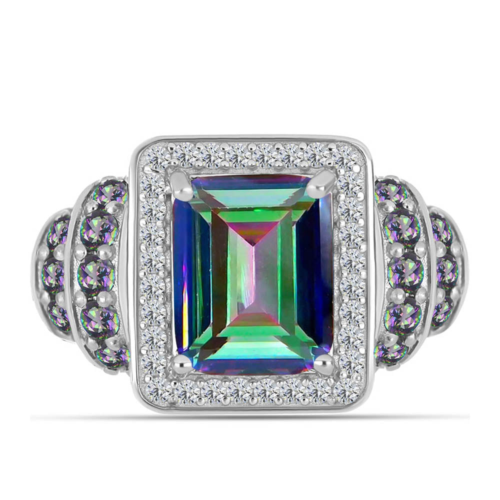 Anillo de Plata con Cuarzo Místico Verde de Brasil y Topacio Blanco 1 