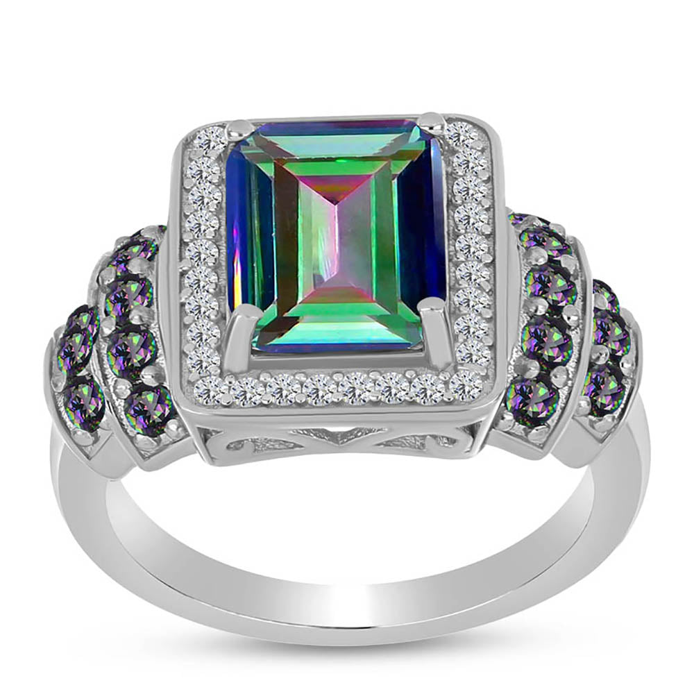 Anillo de Plata con Cuarzo Místico Verde de Brasil y Topacio Blanco