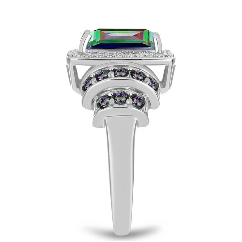 Anillo de Plata con Cuarzo Místico Verde de Brasil y Topacio Blanco 4 