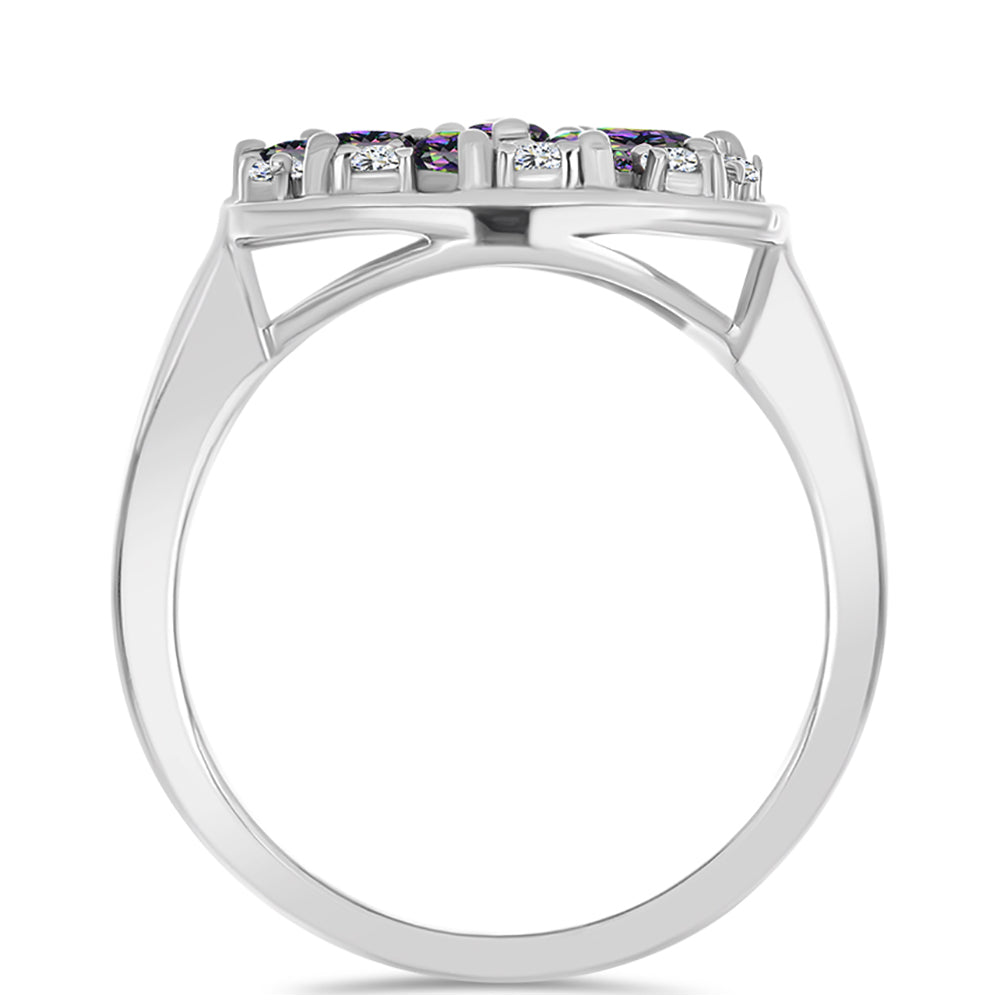 Anillo de Plata con Cuarzo Místico Verde de Brasil y Topacio Blanco