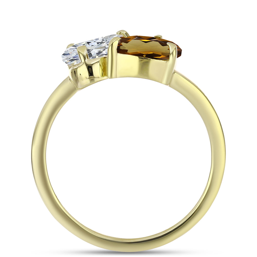 Anillo de Plata Bañada en Oro con Cuarzo Coñac y Topacio Blanco