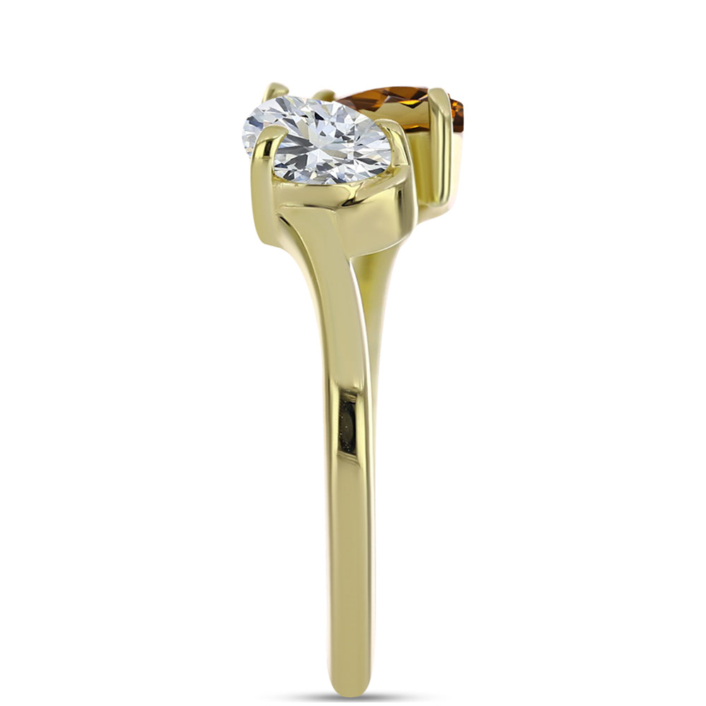 Anillo de Plata Bañada en Oro con Cuarzo Coñac y Topacio Blanco 4 