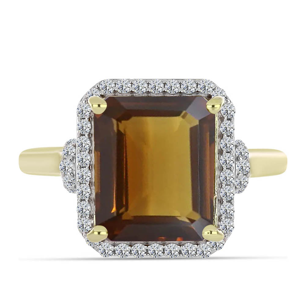 Anillo de Plata Bañada en Oro con Cuarzo Coñac y Topacio Blanco