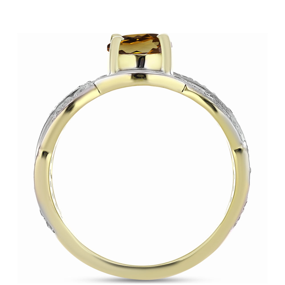 Anillo de Plata Bañada en Oro con Cuarzo Coñac y Topacio Blanco 2 