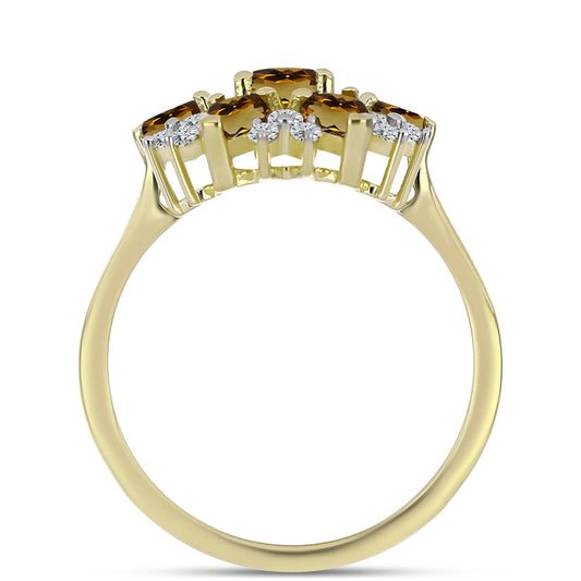 Anillo de Plata Bañada en Oro con Cuarzo Coñac y Topacio Blanco