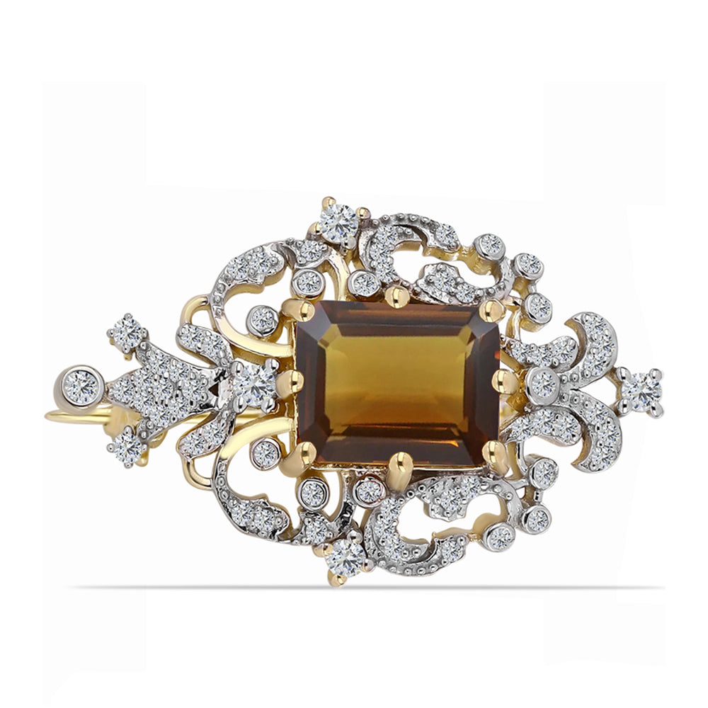 Broche de Plata Bañada en Oro con Cuarzo Coñac y Topacio Blanco 1 