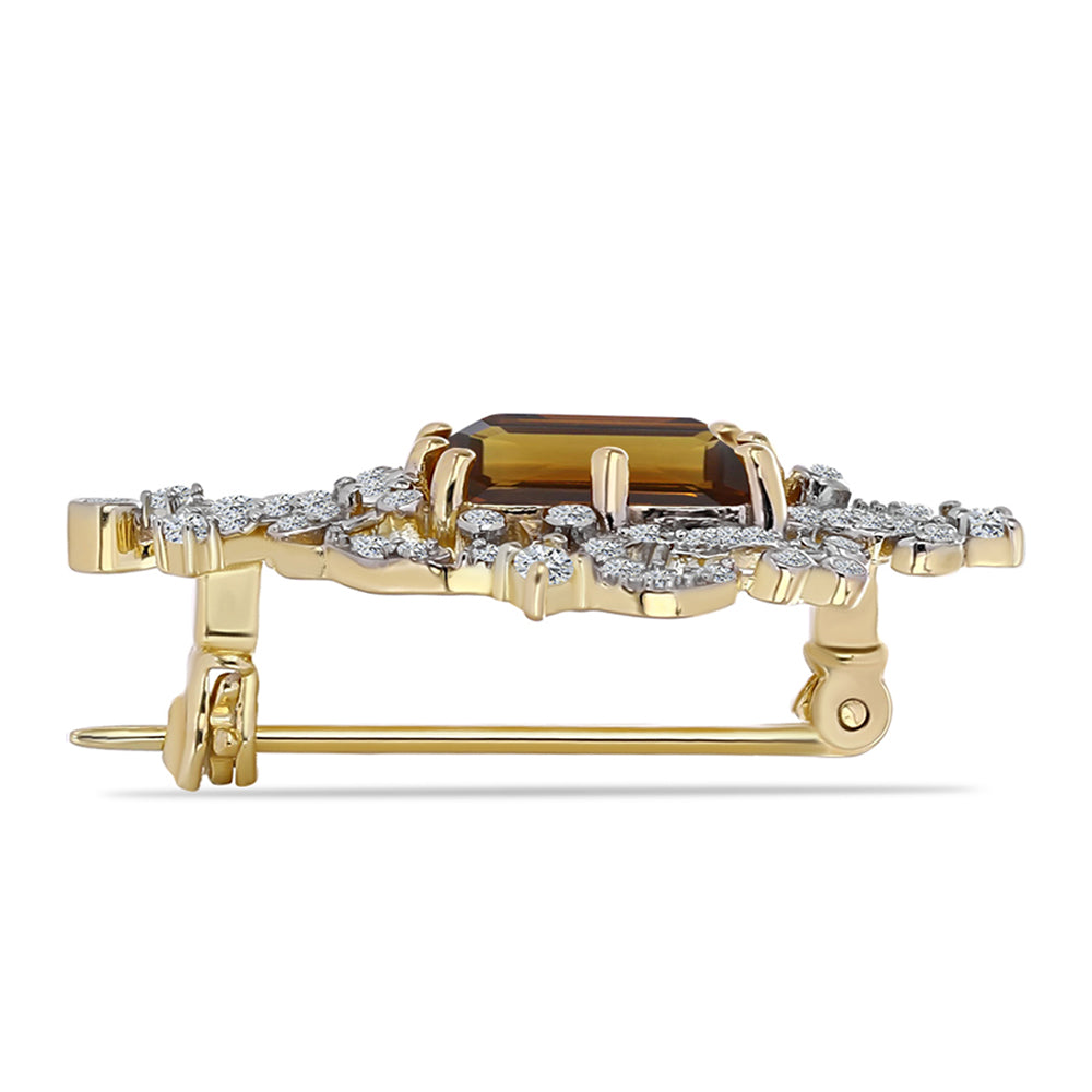 Broche de Plata Bañada en Oro con Cuarzo Coñac y Topacio Blanco 2 