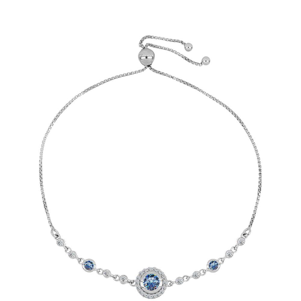 Pulsera de Plata con Moisanita azul océano y Topacio Blanco