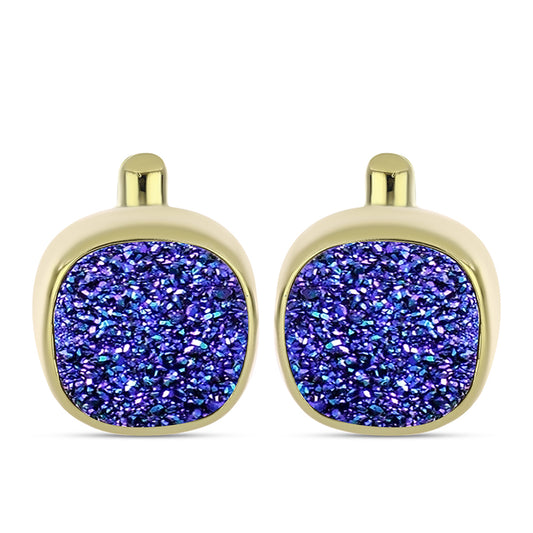 Pendientes de Plata Bañada en Oro con Drusa Purpura