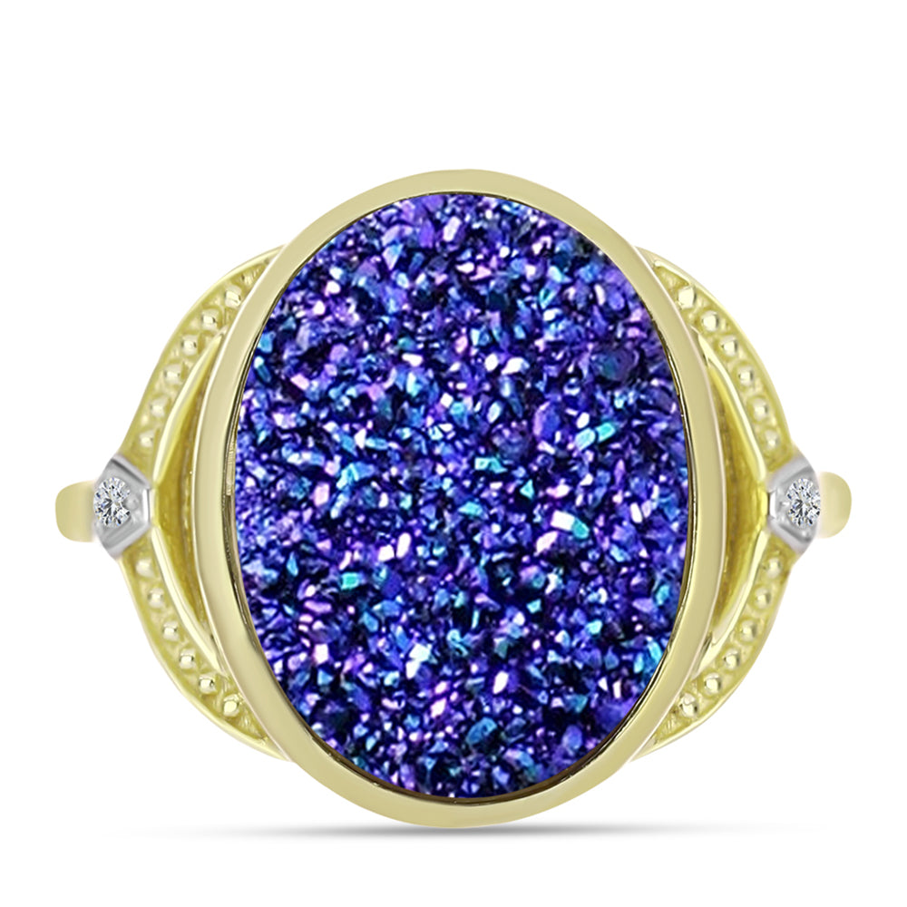 Anillo de Plata Bañada en Oro con Drusa Purpura y Topacio Blanco 1 