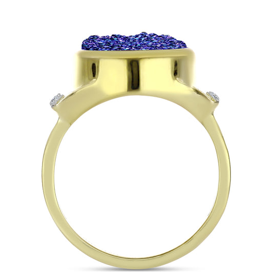 Anillo de Plata Bañada en Oro con Drusa Purpura y Topacio Blanco