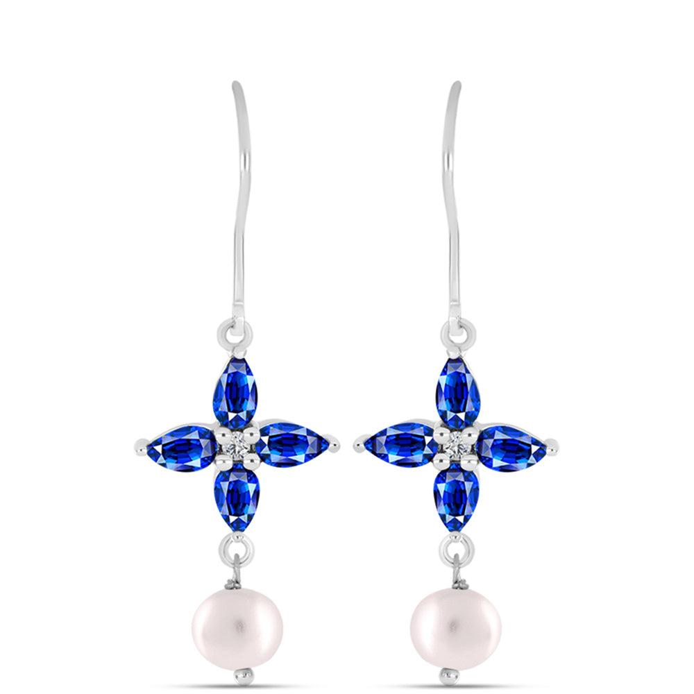 Pendientes de Plata con Zafiro Azul Australiano y Perla de Agua Dulce 1 