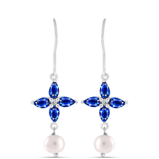 Pendientes de Plata con Zafiro Azul Australiano y Perla de Agua Dulce