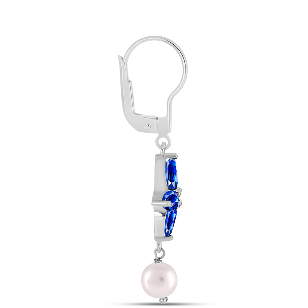 Pendientes de Plata con Zafiro Azul Australiano y Perla de Agua Dulce 2 