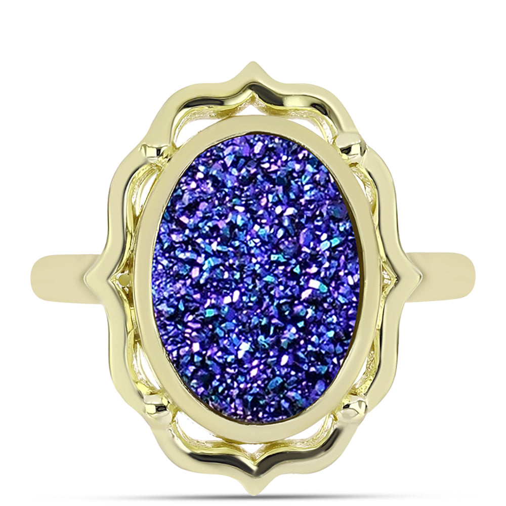 Anillo de Plata Bañada en Oro con Drusa Purpura 1 