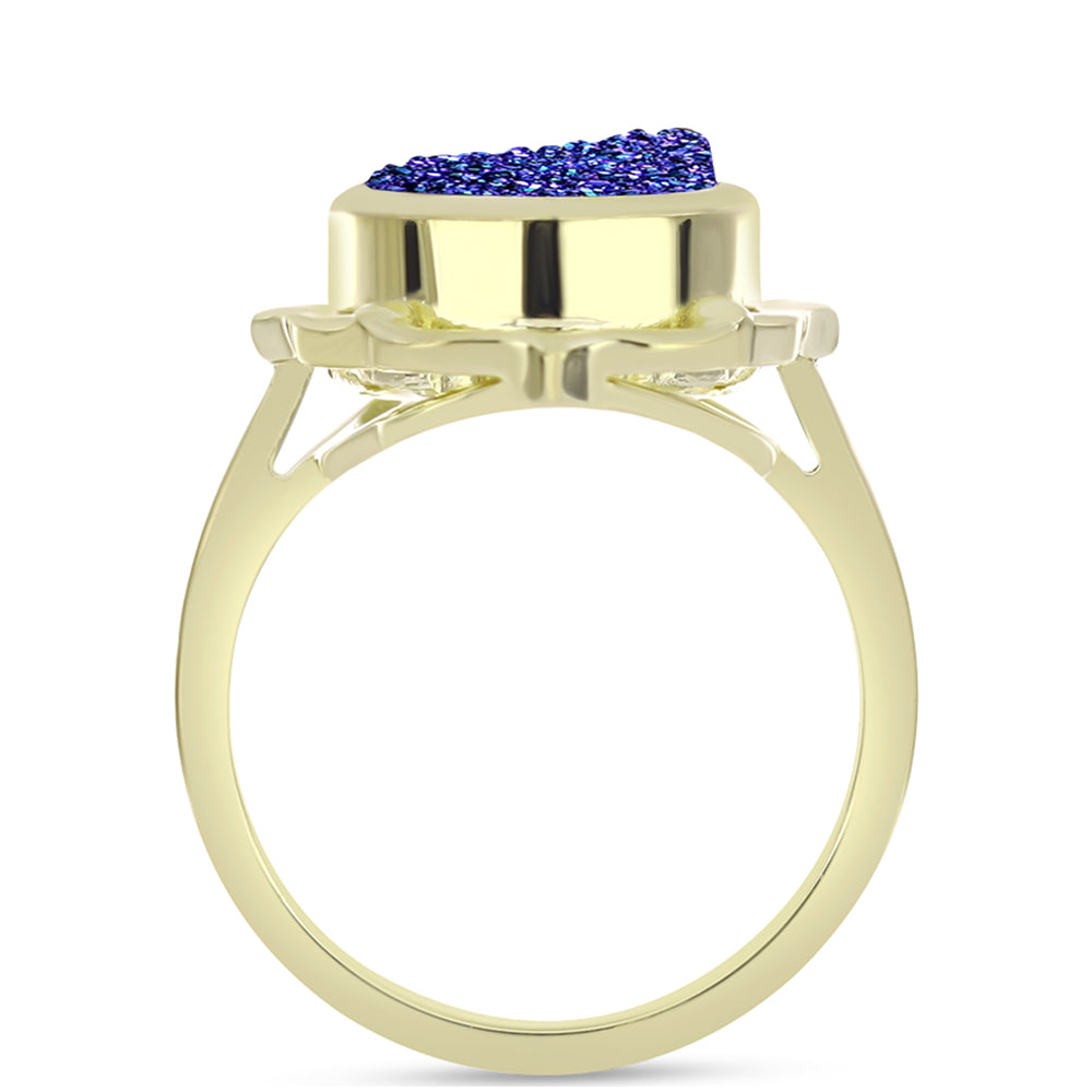 Anillo de Plata Bañada en Oro con Drusa Purpura
