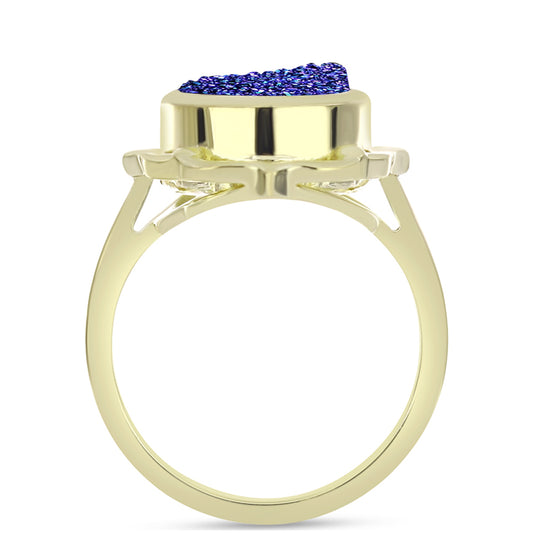 Anillo de Plata Bañada en Oro con Drusa Purpura