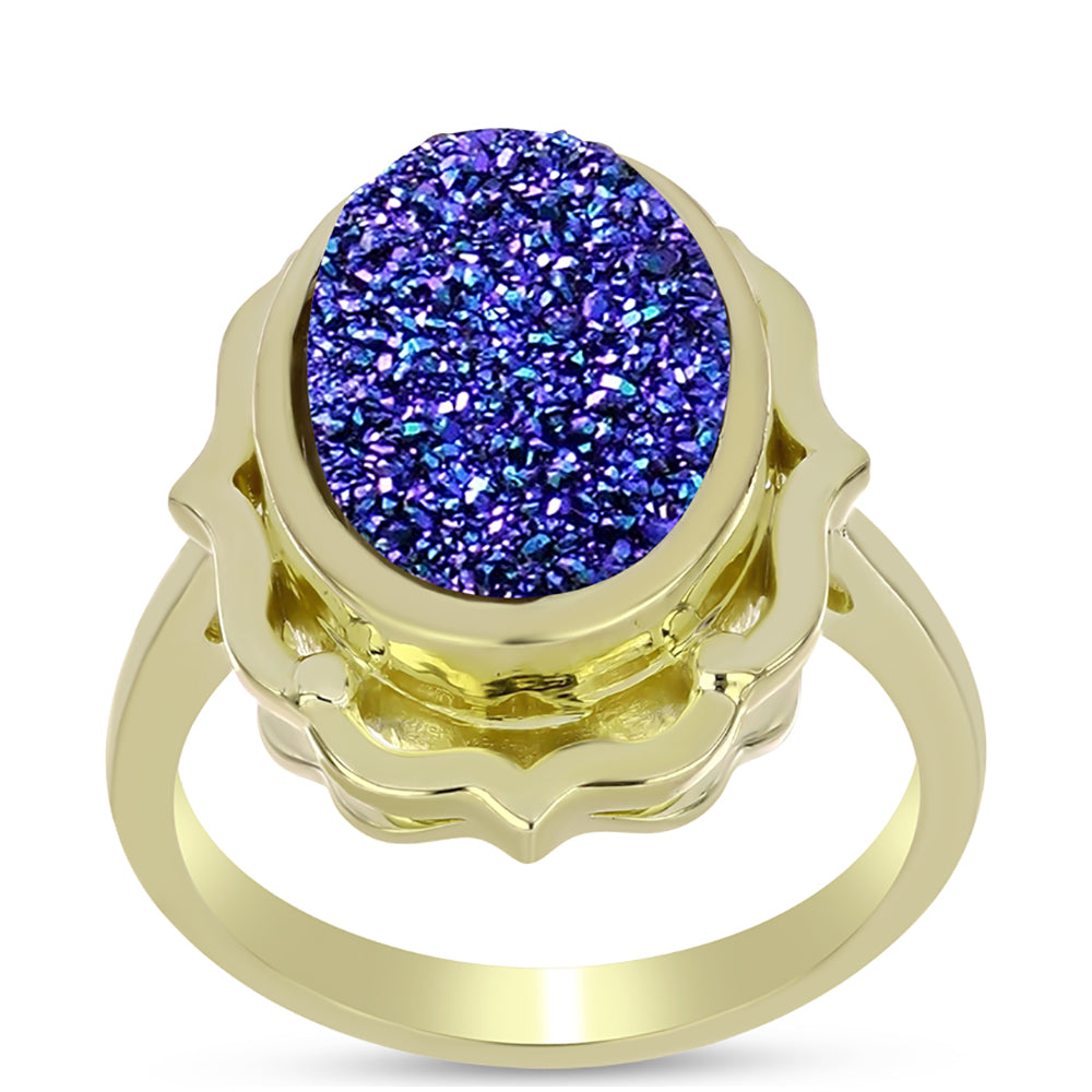 Anillo de Plata Bañada en Oro con Drusa Purpura