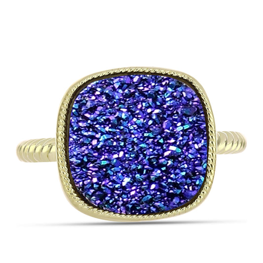 Anillo de Plata Bañada en Oro con Drusa Purpura