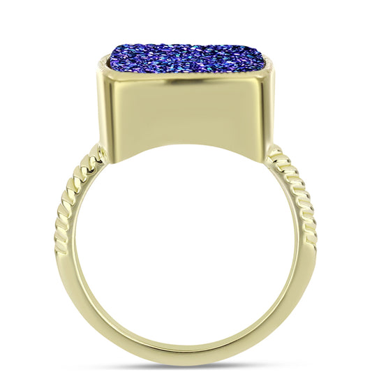 Anillo de Plata Bañada en Oro con Drusa Purpura