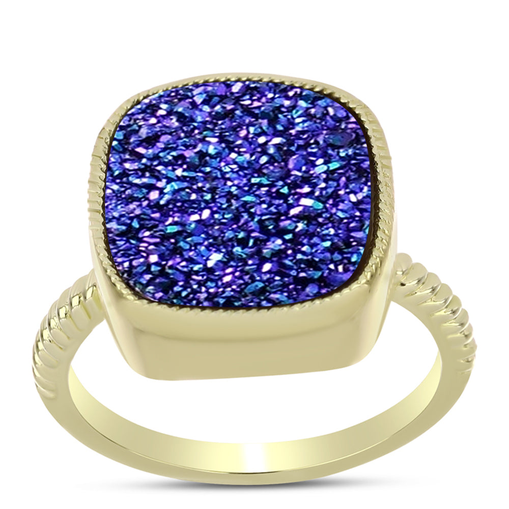 Anillo de Plata Bañada en Oro con Drusa Purpura