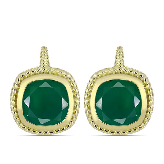Pendientes de Plata Bañada en Oro con Ágata Verde