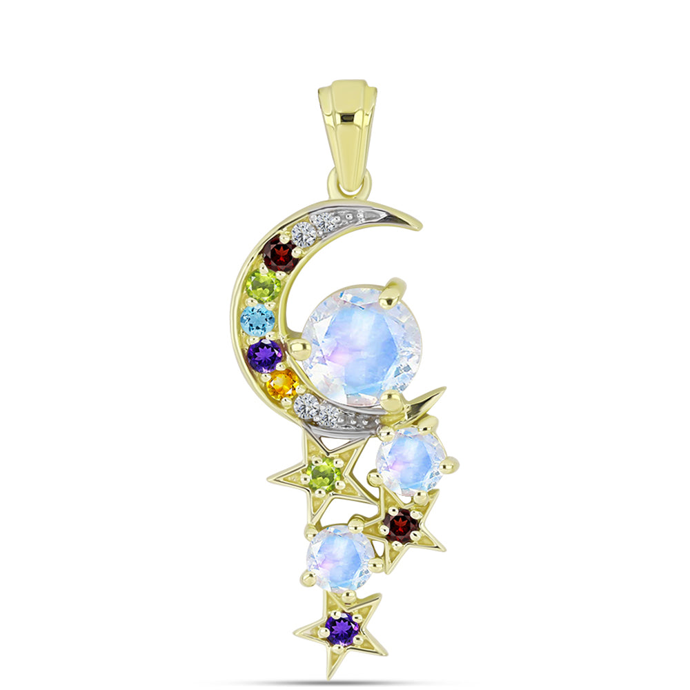 Colgante de Plata Bañada en Oro con Piedra Lunar Arco Iris 3 