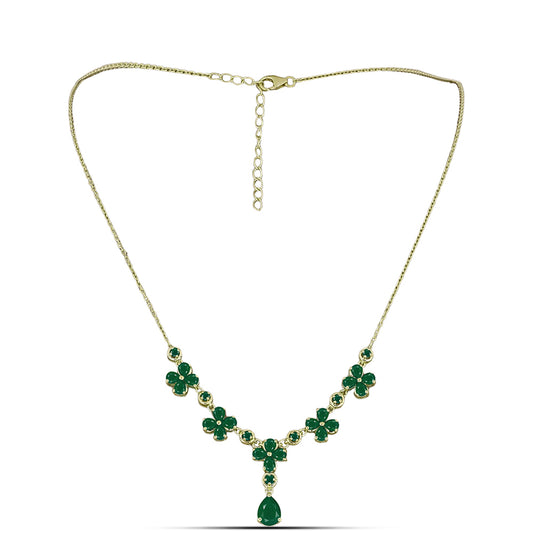 Collar de Plata Bañada en Oro con Ágata Verde