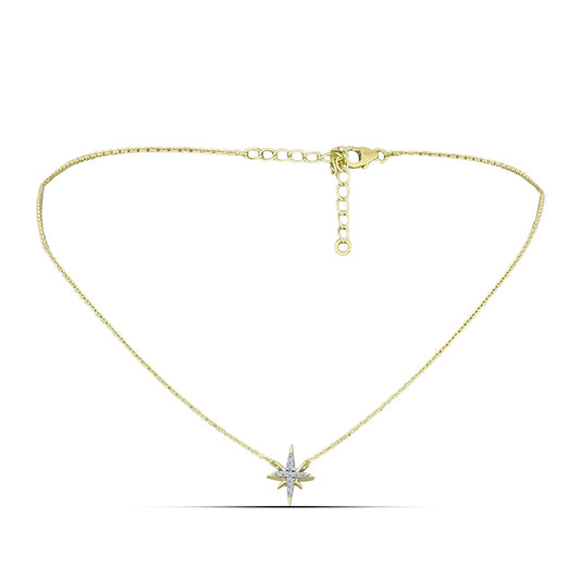 Cruz Collar de Plata Bañada en Oro con Diamante blanco