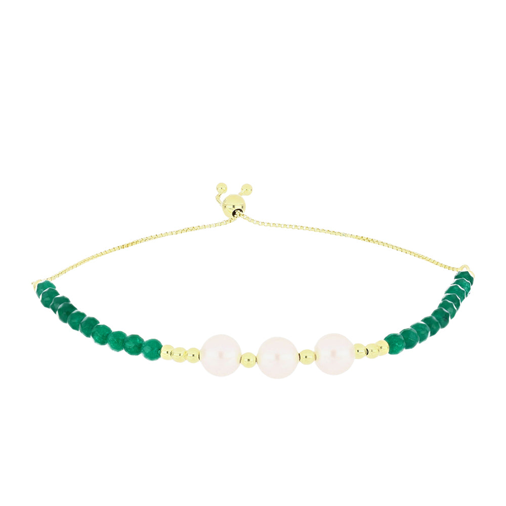 Pulsera de Plata Bañada en Oro con Ágata Verde y Perla de Agua Dulce 1 
