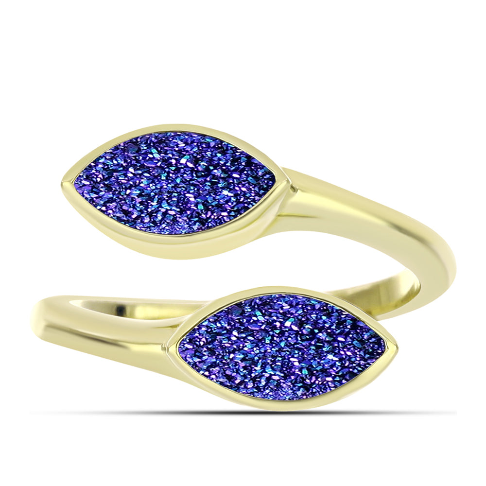 Anillo de Plata Bañada en Oro con Drusa Purpura