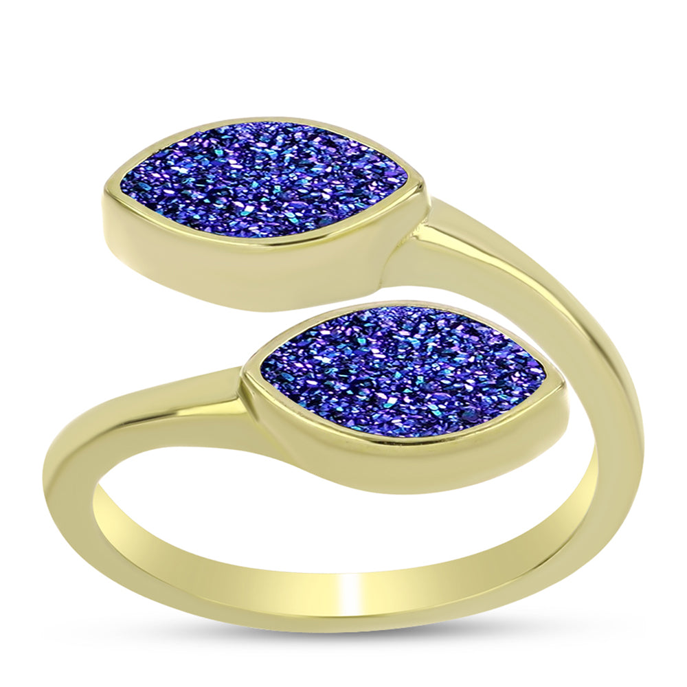 Anillo de Plata Bañada en Oro con Drusa Purpura