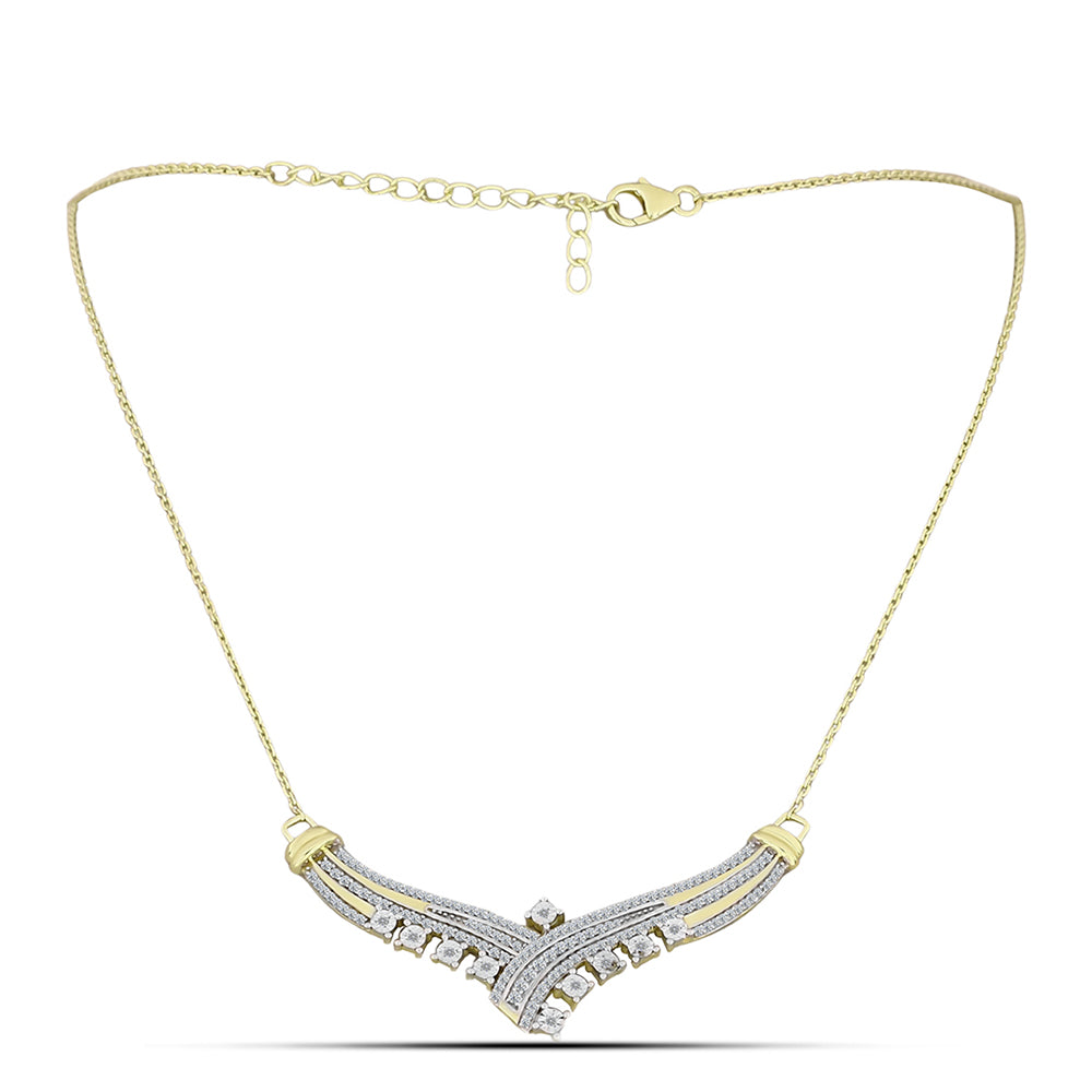 Collar de Plata Bañada en Oro con Diamante blanco y Topacio Blanco 1 