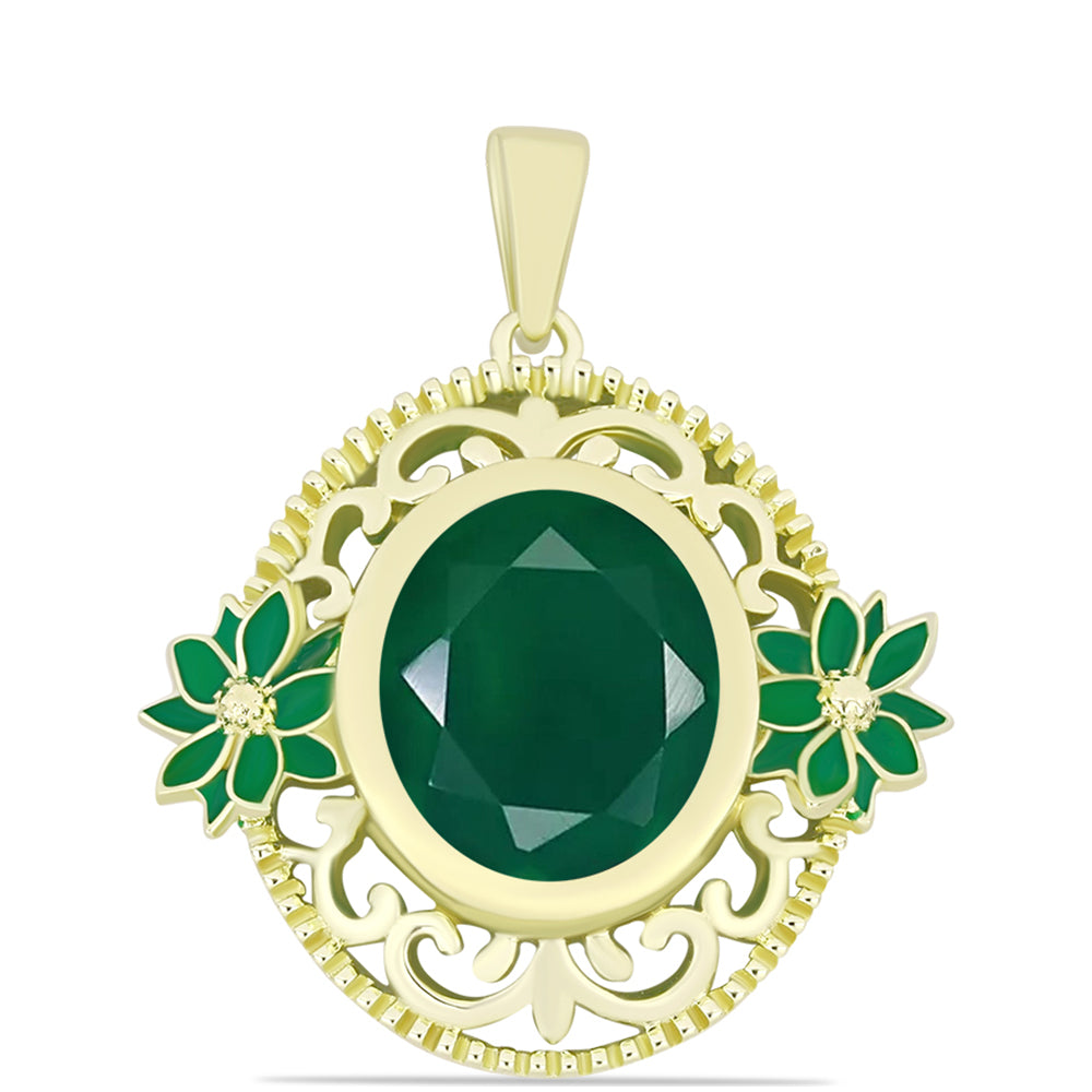 Colgante de Plata Bañada en Oro con Ágata Verde 1 