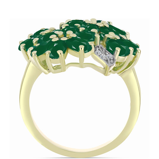 Anillo de Plata Bañada en Oro con Ágata Verde