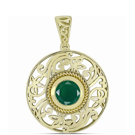 Colgante de Plata Bañada en Oro con Ágata Verde