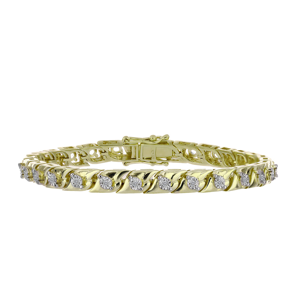 Pulsera de Plata Bañada en Oro con Diamante blanco y Topacio Blanco 5 