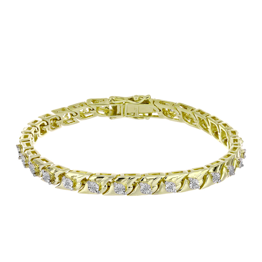 Pulsera de Plata Bañada en Oro con Diamante blanco y Topacio Blanco 1 