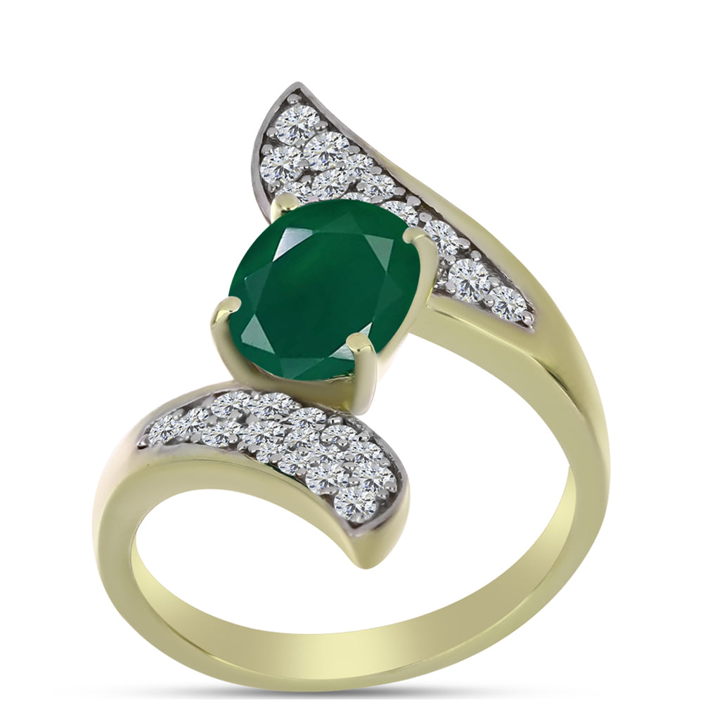 Anillo de Plata Bañada en Oro con Ágata Verde y Topacio Blanco 3 