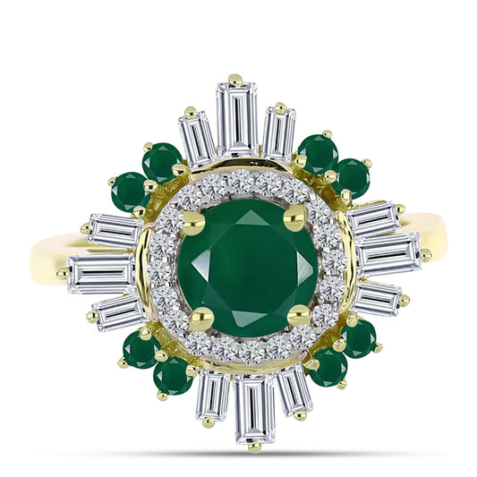 Anillo de Plata Bañada en Oro con Ágata Verde y Zircón Blanco