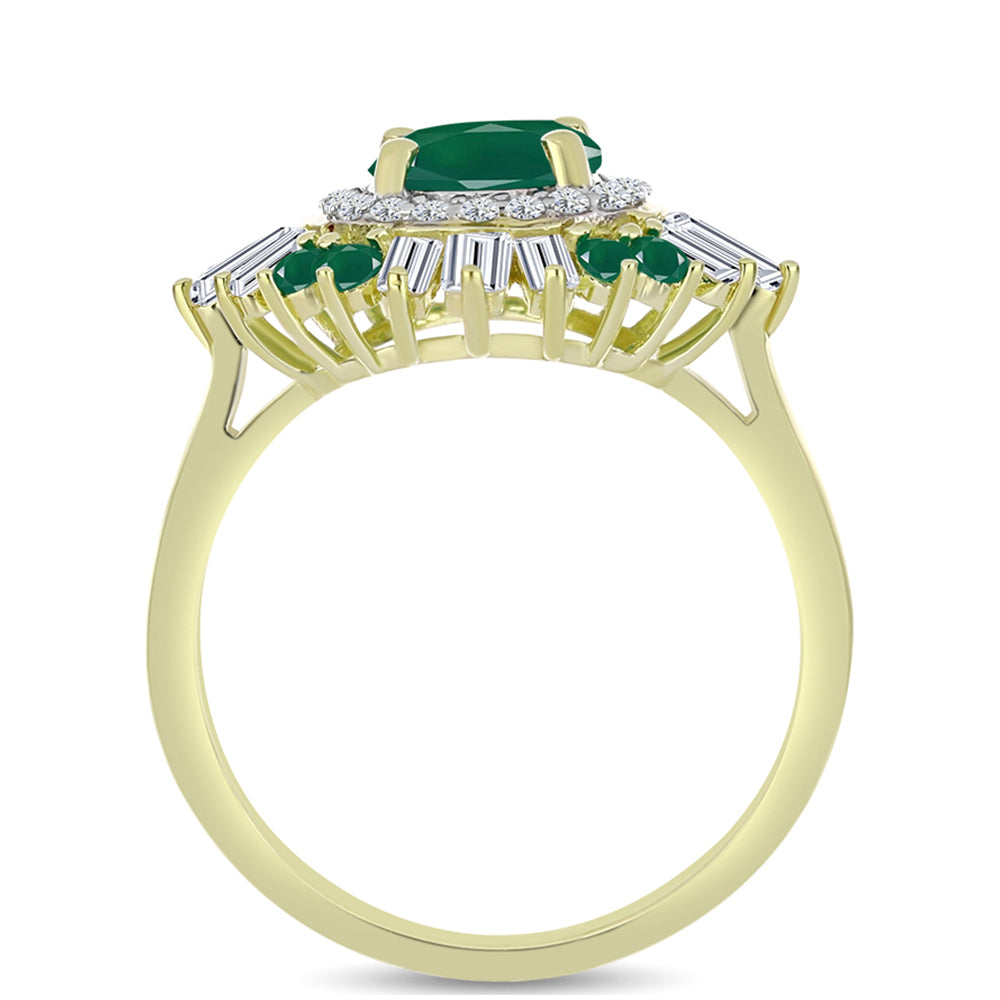 Anillo de Plata Bañada en Oro con Ágata Verde y Zircón Blanco