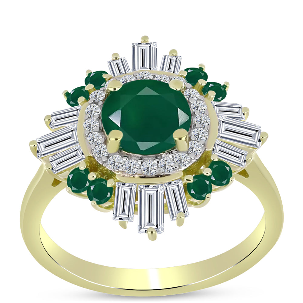 Anillo de Plata Bañada en Oro con Ágata Verde y Zircón Blanco 3 