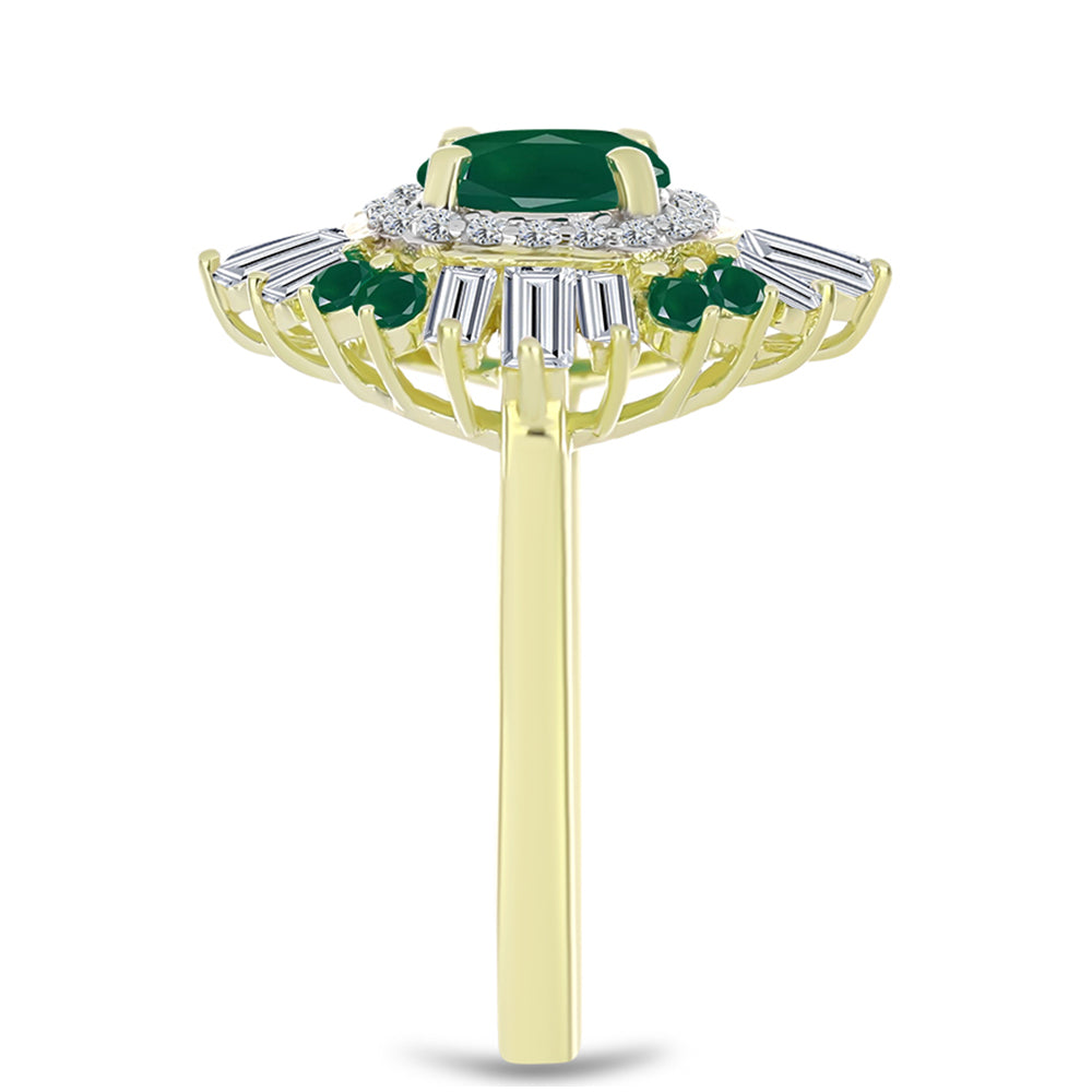 Anillo de Plata Bañada en Oro con Ágata Verde y Zircón Blanco