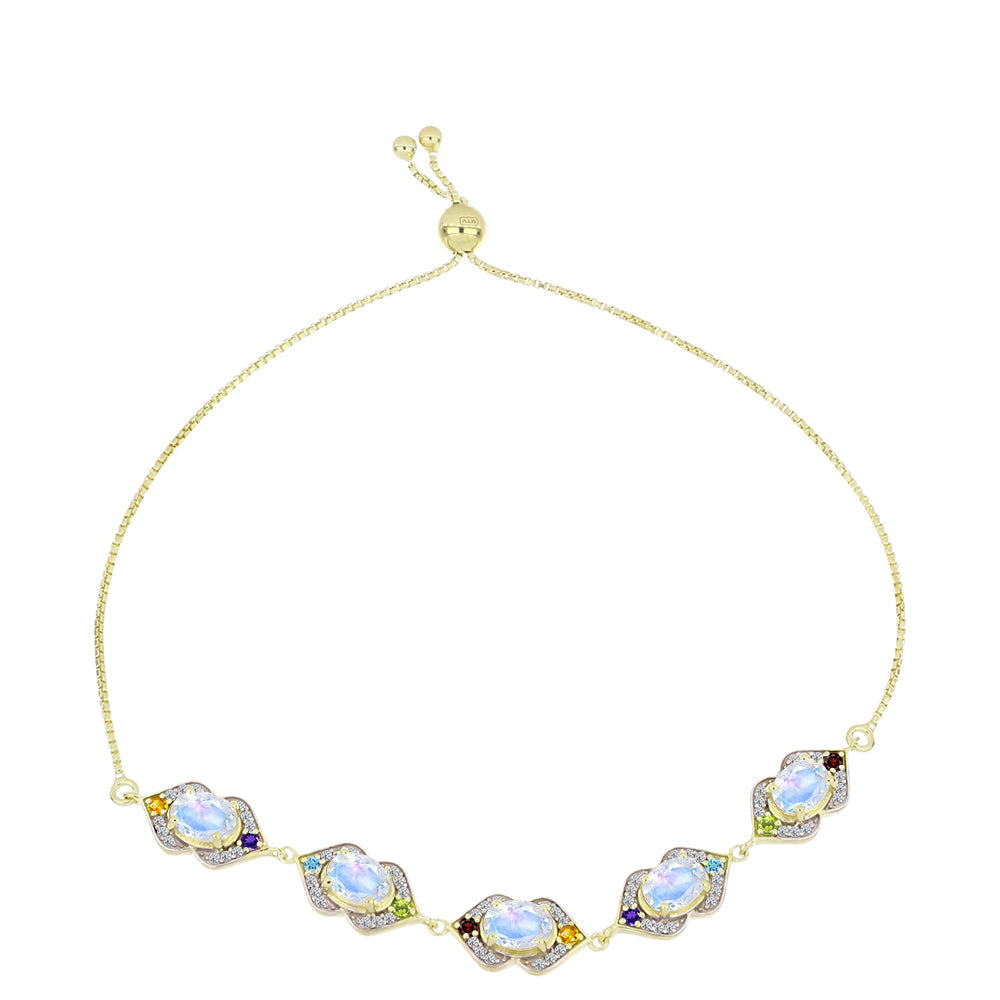 Pulsera de Plata Bañada en Oro con Piedra Lunar Arco Iris y Amatista de Marruecos 4 