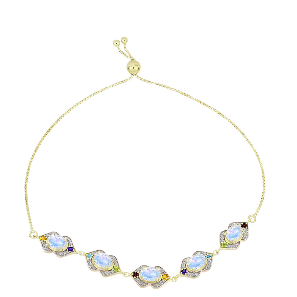 Pulsera de Plata Bañada en Oro con Piedra Lunar Arco Iris y Amatista de Marruecos 6 