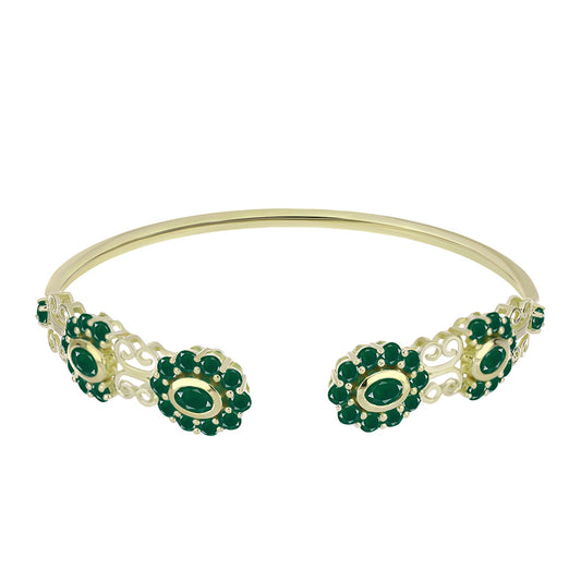 Brazalete de Plata Bañada en Oro con Ágata Verde