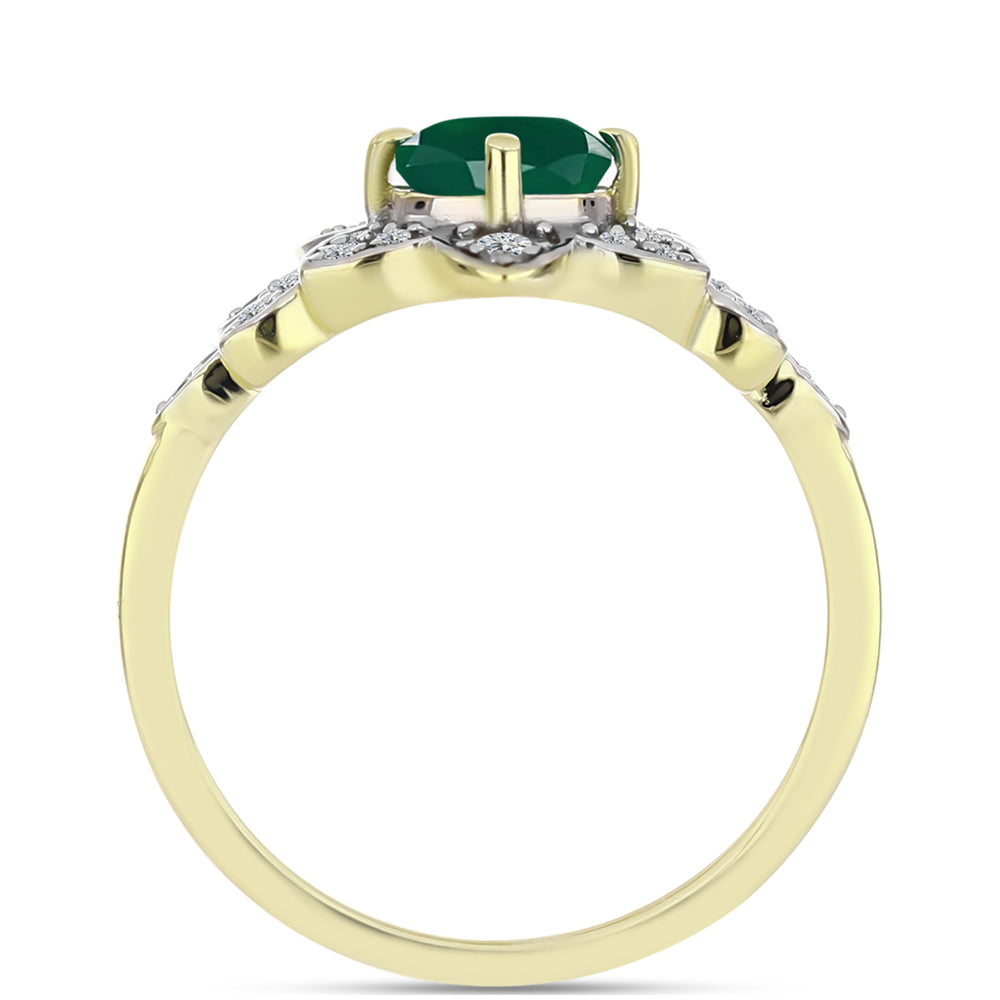 Anillo de Plata Bañada en Oro con Ágata Verde y Topacio Blanco